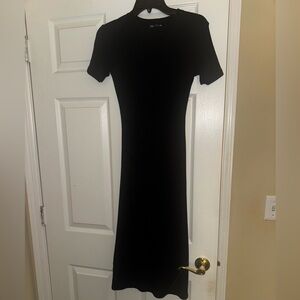 Zara ribbed short sleeve midi dress with waist ruching